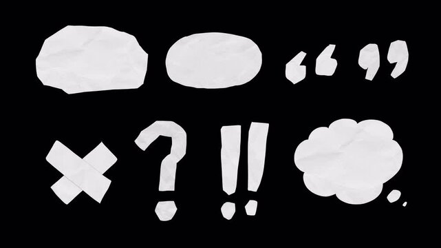 Textured Paper Speech Bubbles, Quotation marks, question, surprised, exclamation, cloud chat boxes &ndash; Animated Wiggle Motion

