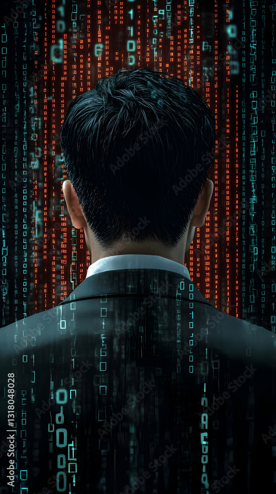 Poster hacker facing data stream