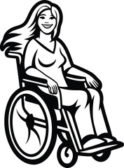 Person sitting in a wheelchair line art vector illustration, Person sitting in a wheelchair black color stylish silhouette vector at