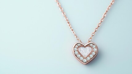 Heartshaped diamond pendant necklace glowing on a pure white background, isolated with perfect elegance