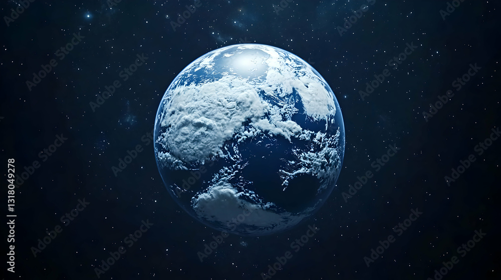 Aufkleber digital rendering of pixelated earth sphere floating in starry space with blue and white tones