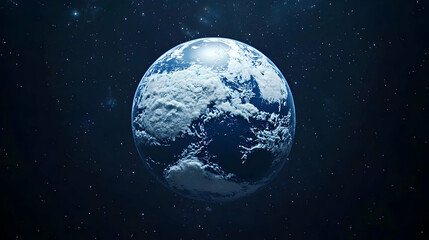 Fototapeta premium Digital Rendering Of Pixelated Earth Sphere Floating In Starry Space With Blue And White Tones
