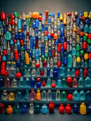 Arrangement of plastic items like bottles and caps.
