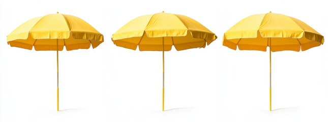 Obraz premium Three Yellow Beach Umbrellas on White Background