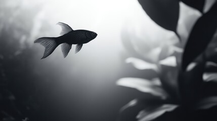 Black and white fish swimming in aquarium