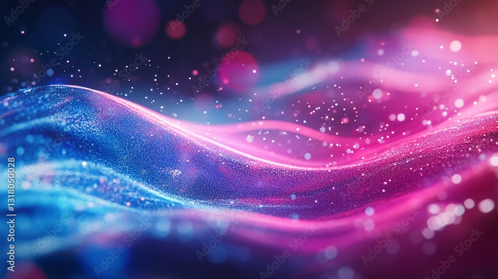 Poster abstract purple and blue digital wave background texture with glowing particles and bokeh lights