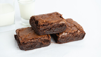 Delicious close up chocolate brownie isolate on white background 