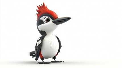 Fototapeta premium Adorable Cartoon Woodpecker Bird Character 3D Render White Background Cute Wildlife Illustration