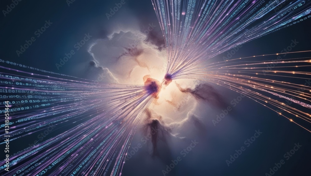 Poster nebula of cloud with converging data streams representing the quest for ethical ai development