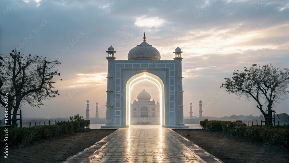 Poster luminous gateway symbolizing the threshold of enlightenment with bright colors and design