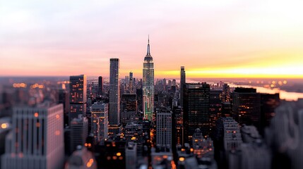 Obraz premium Stunning Cityscape Sunset Skyscrapers Urban Skyline Golden Hour