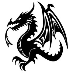 Chinese dragon silhouettes vector on white background.