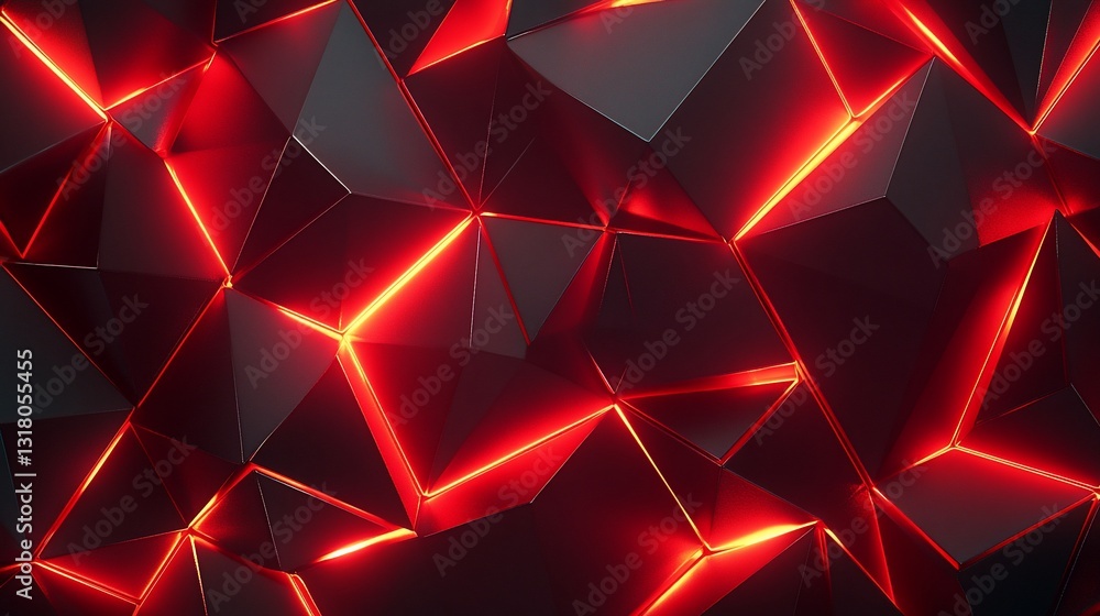 Poster abstract red and black geometric polygonal background 3d rendered illuminated triangles design
