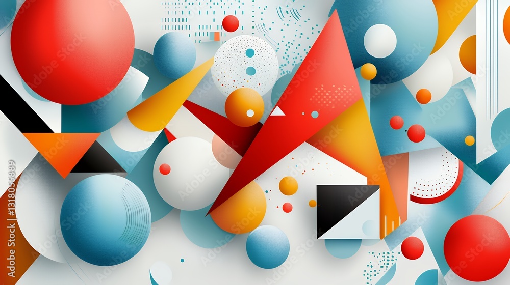 Poster vibrant abstract geometric design with circles triangles and squares on white background