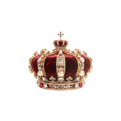 Fototapeta premium 3D illustration of a golden royal crown with red velvet and pear