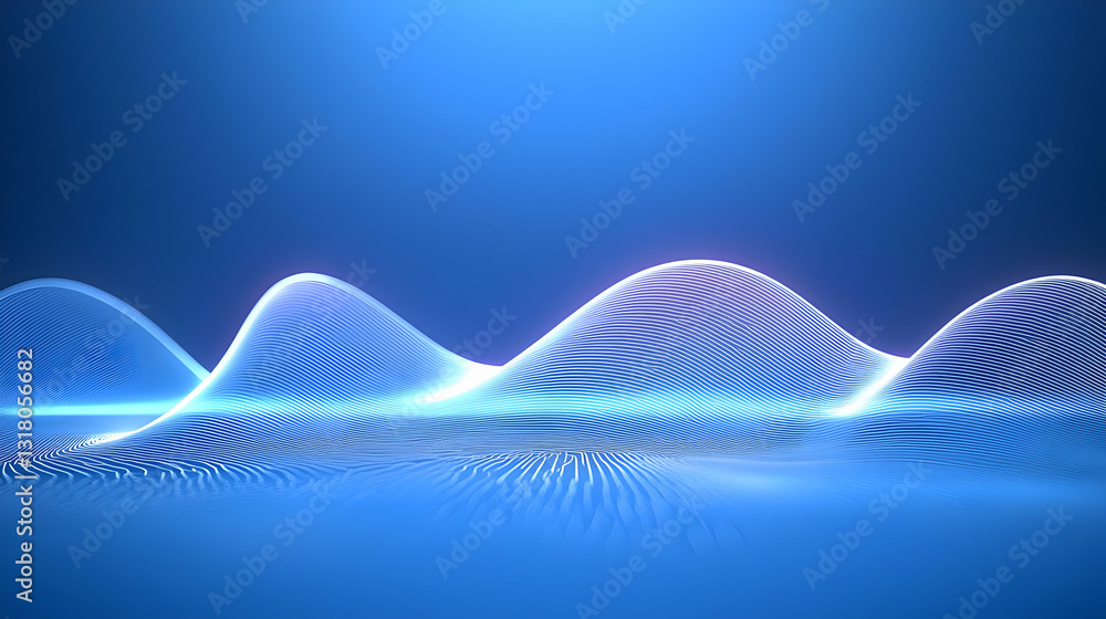 Poster abstract blue wavy surface with dynamic lighting and geometric pattern in a futuristic style for a m