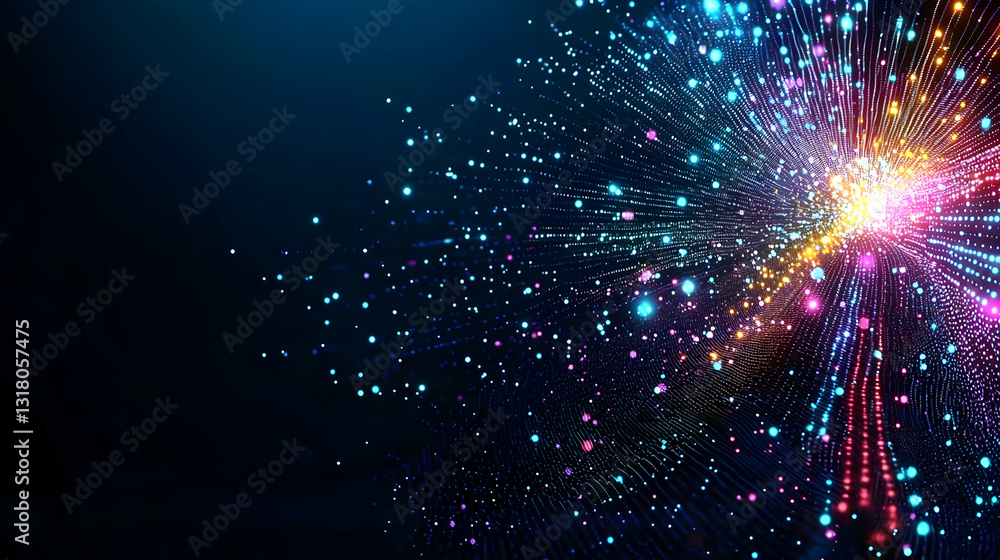 Poster abstract digital technology background with blue and colorful light streaks and particle effects