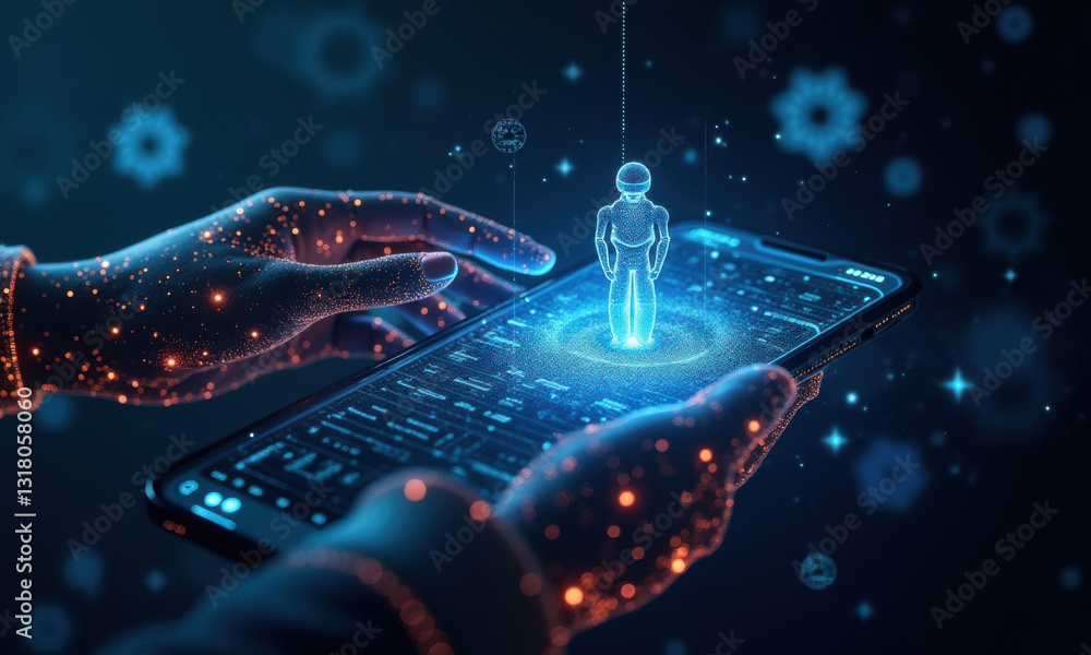 Poster ai robot on smartphone, futuristic tech - ai and machine learning