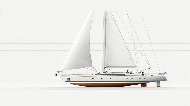 Sideview schematic of a yacht with a windassisted sail system, blending tradition with modern innovation