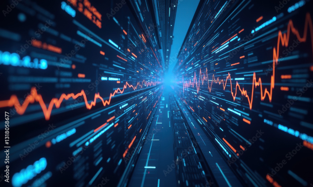 Poster digital data stream, futuristic tunnel - ai & machine learning