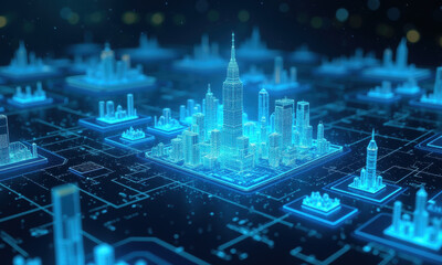Fototapeta premium Digital Cityscape: Smart City Network - Metaverse