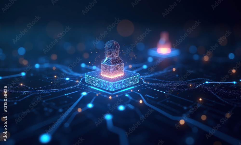 Poster digital stamp on circuit board - tech abstract - cybersecurity