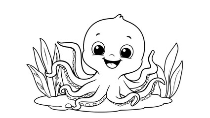Obraz premium Cheerful Ocean: Cute Octopus & Friends Coloring Book