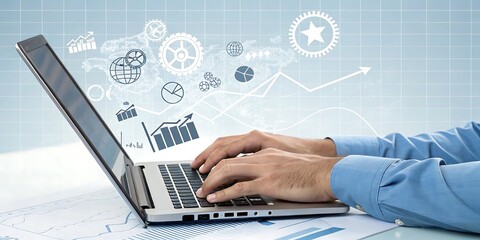 Business Data Analysis with Laptop &ndash; Digital Marketing, SEO Growth, and Financial Analytics