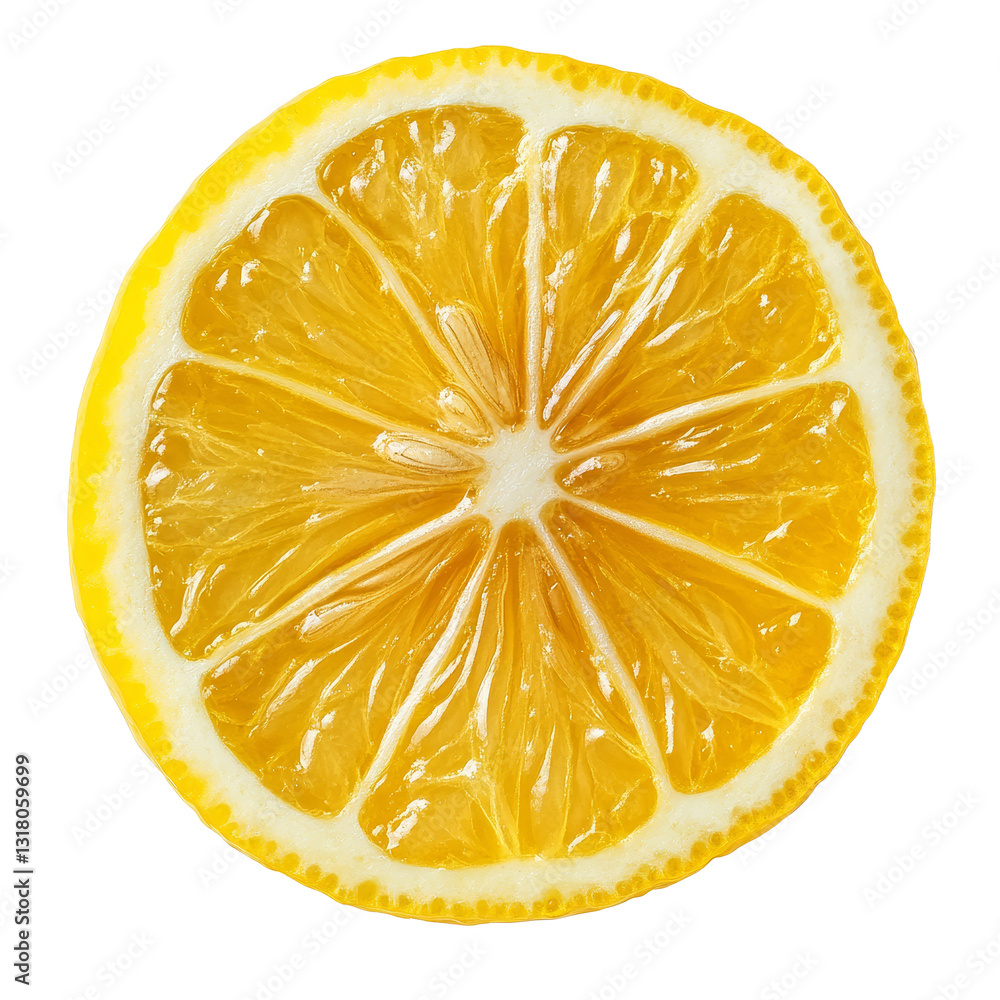Aufkleber a textured ripe slice of lemon showcasing vibrant yellow color and intricate details from a top view