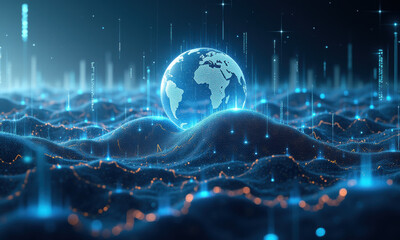 Obraz premium Global Data Network, Digital World, Tech - Futuristic Technology