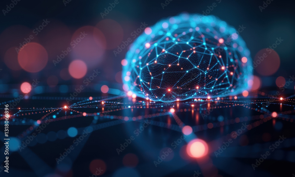 Poster global network connection, digital brain - artificial intelligence