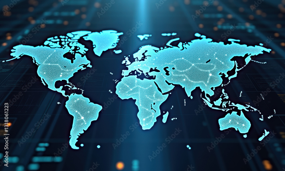 Poster global network connection world map - futuristic technology