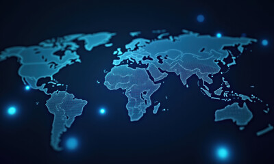 Obraz premium Global Network Connection World Map - Futuristic Technology