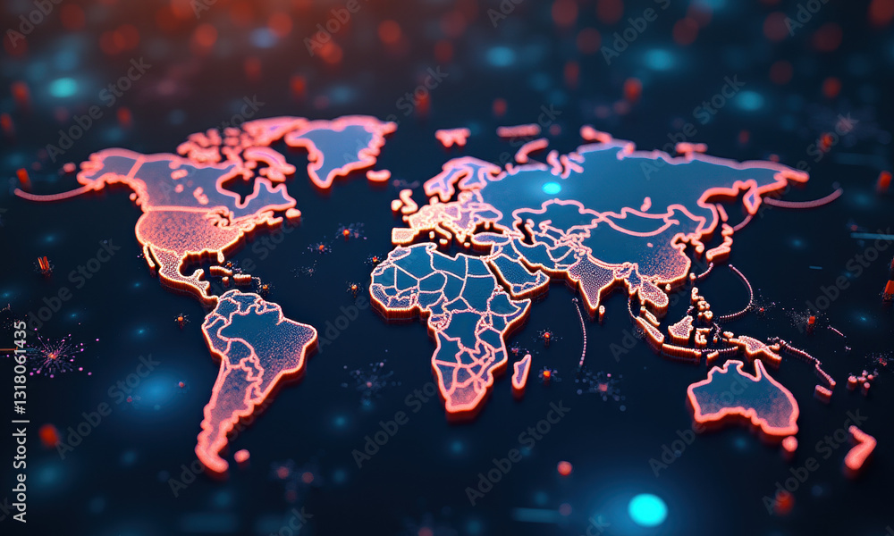 Poster global network connection world map - global connectivity
