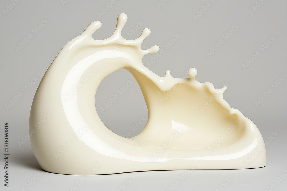 Poster abstract cream-colored sculpture resembling a splash of liquid with smooth curves and dynamic form