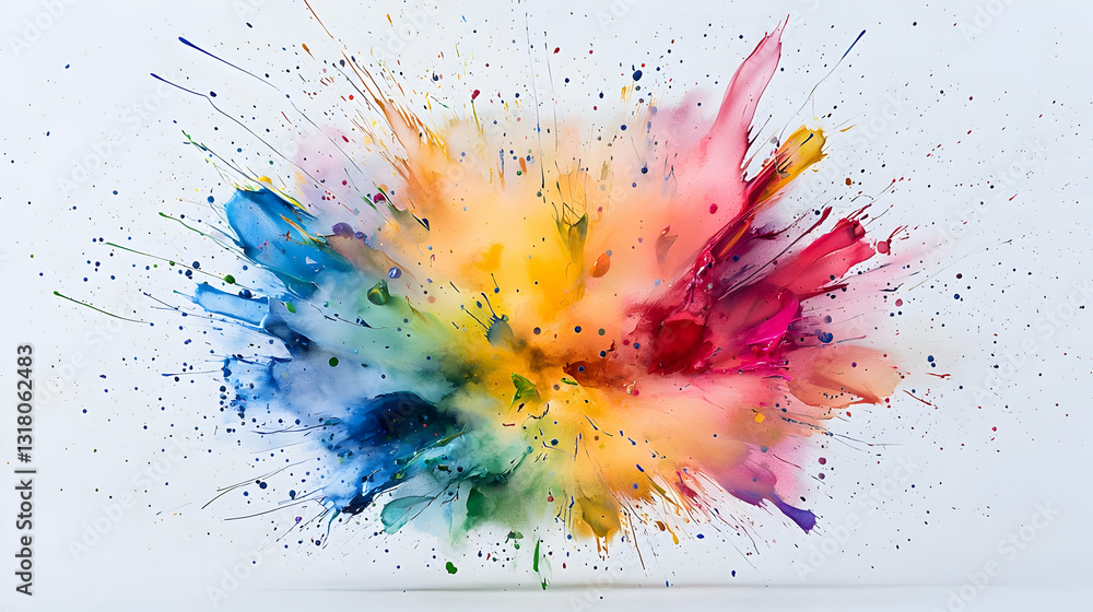 Poster a colorful explosion of powder paint on a white background creating a vibrant and dynamic abstract c