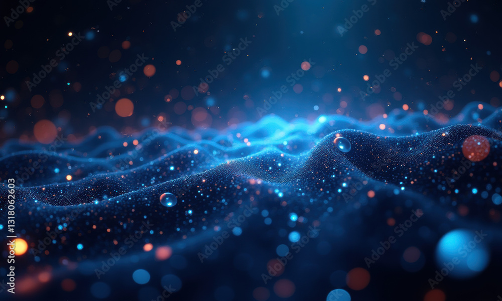 Poster glowing blue particle wave abstract background - abstract backgrounds