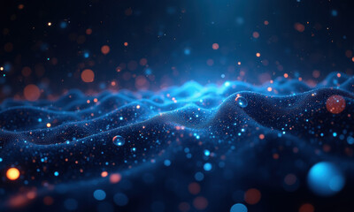 Obraz premium Glowing Blue Particle Wave Abstract Background - Abstract backgrounds