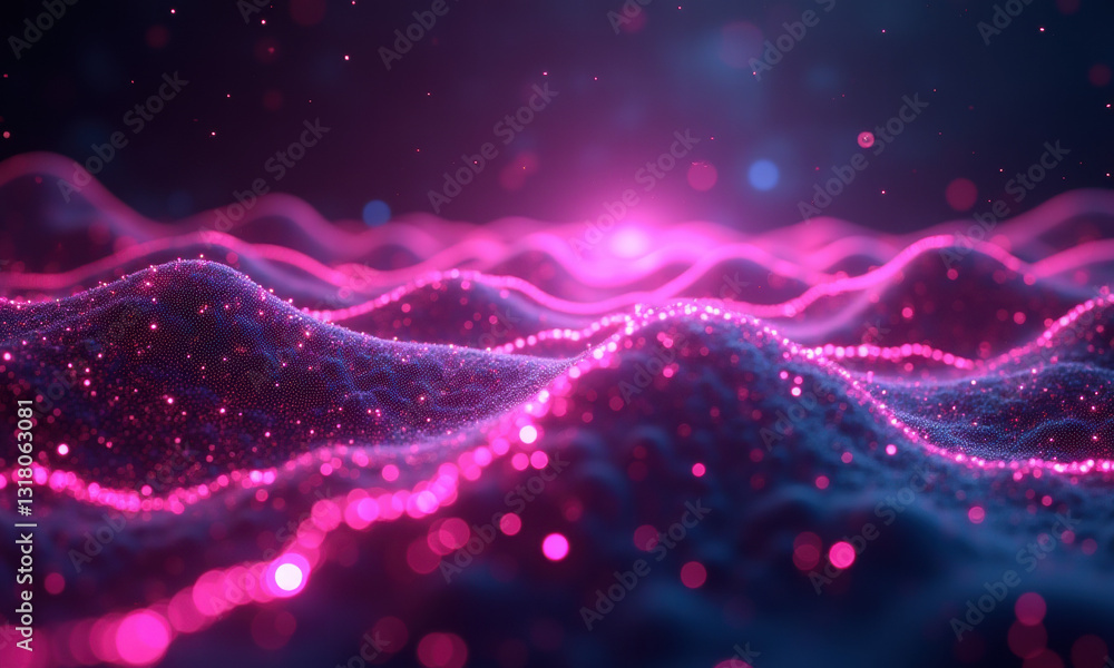 Poster glowing pink particle wave abstract background - abstract backgrounds
