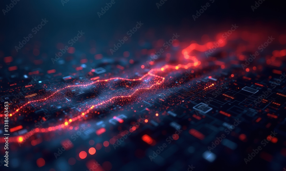 Poster red digital data stream, abstract tech background - ai & machine le.
