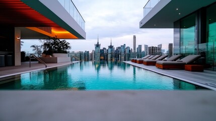 Obraz premium Luxury Rooftop Infinity Pool with City Skyline View