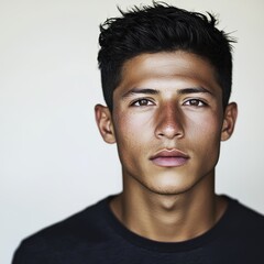 Obraz premium a young man with dark hair and a black shirt , Generative art.