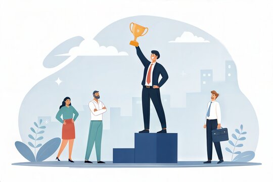 Business competition concept showing a professional striving to win a prize.