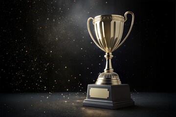 Champion trophy isolated on a black background, symbolizing achievement.