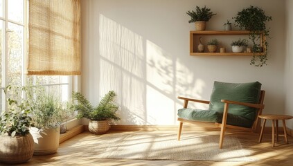 Fototapeta premium Modern living room design with bright and warm atmosphere