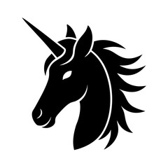 Horse unicorn head. Black silhouette. Design element. Vector illustration isolated on white background
