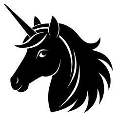 Horse unicorn head. Black silhouette. Design element. Vector illustration isolated on white background