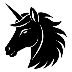 Horse unicorn head. Black silhouette. Design element. Vector illustration isolated on white background