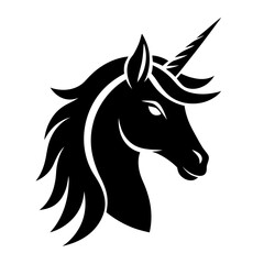 Horse unicorn head. Black silhouette. Design element. Vector illustration isolated on white background