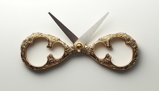 Ornate gold scissors on white background